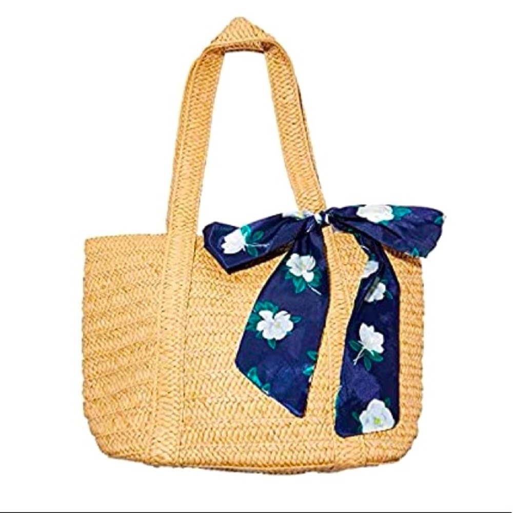 Draper James Straw and Silk Shoulder Bag